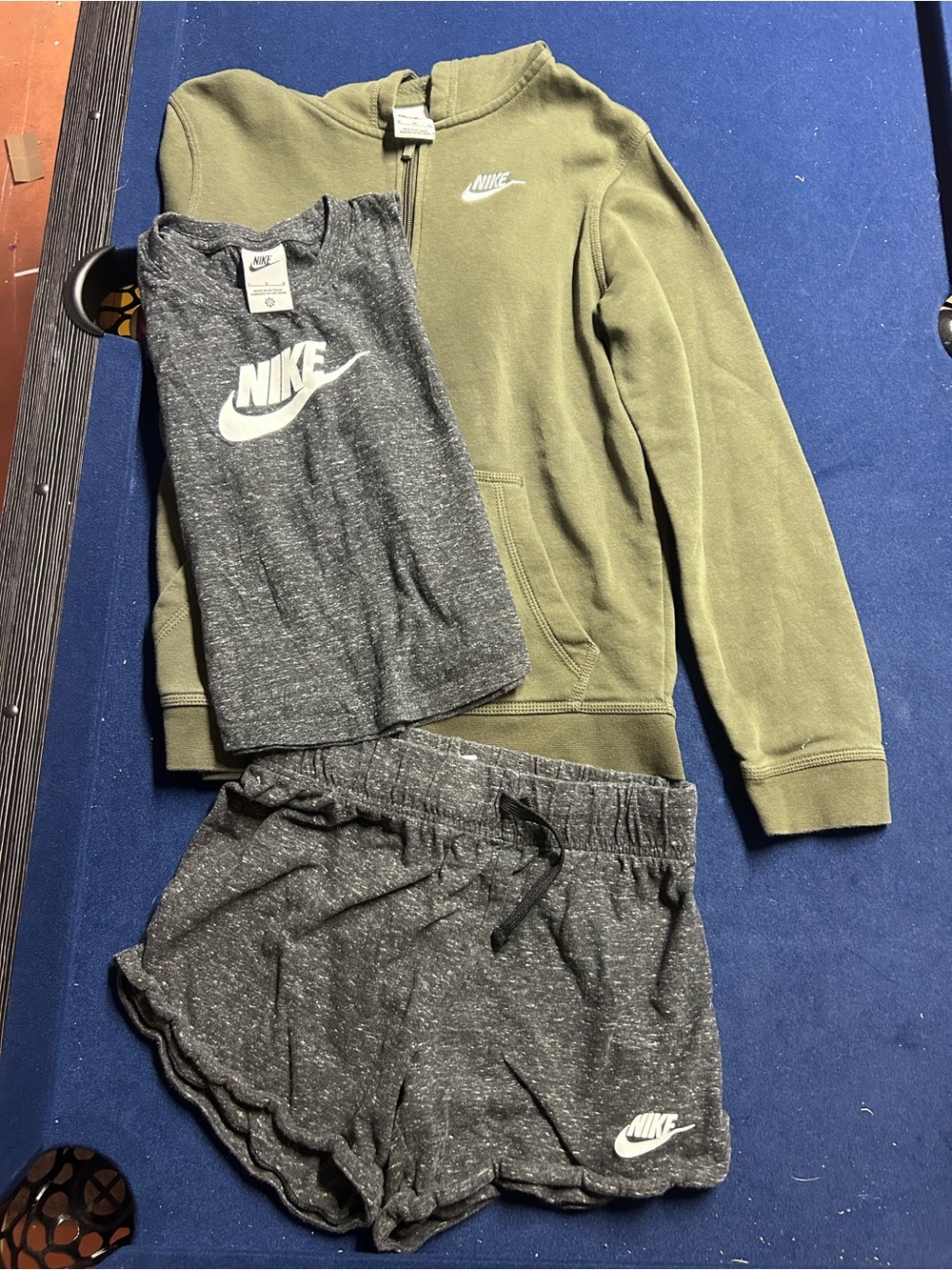Nike Kids' Olive Hoodie and Gray Shorts Set